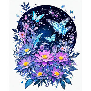 Butterfly Flying On Flower 40*50CM (canvas) Full Round Drill Diamond Painting