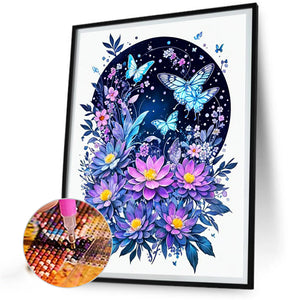 Butterfly Flying On Flower 40*50CM (canvas) Full Round Drill Diamond Painting