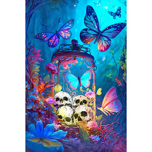 Skull And Butterfly 40*60CM (canvas) Full Round Drill Diamond Painting