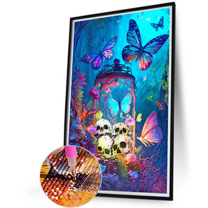 Skull And Butterfly 40*60CM (canvas) Full Round Drill Diamond Painting