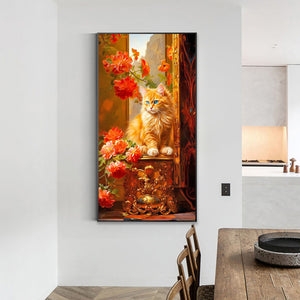 Orange Cat 40*70CM (canvas) Full Round Drill Diamond Painting