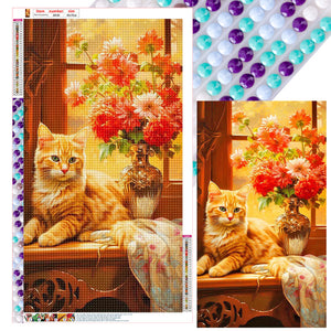 Orange Cat Next To Vase 40*70CM (canvas) Full Round Drill Diamond Painting