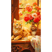 Load image into Gallery viewer, Orange Cat Next To Vase 40*70CM (canvas) Full Round Drill Diamond Painting
