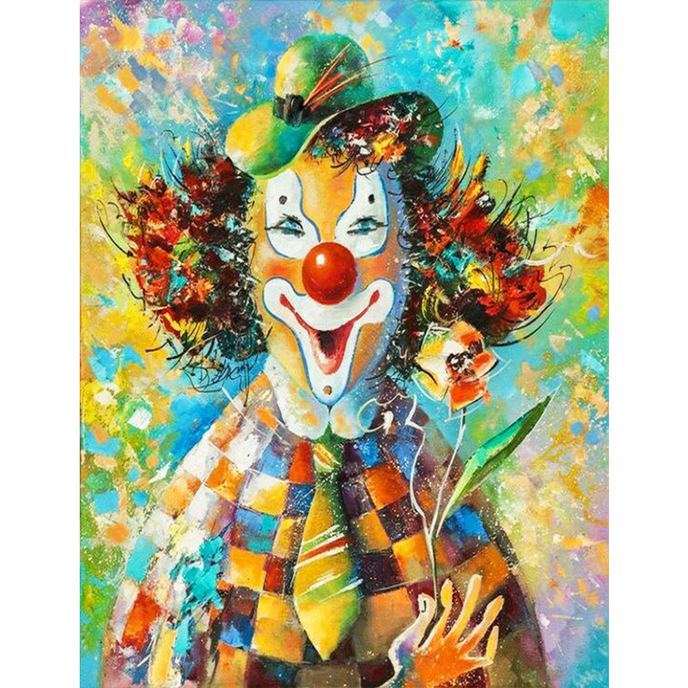 Clown Holding Flowers 50*60CM (canvas) Full Round Drill Diamond Painting