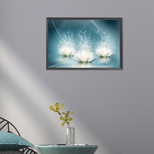 Water Drop White Lotus 40*30CM (canvas) Full Square AB Drill Diamond Painting