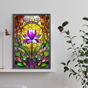 Lotus Glass Painting 40*60CM (canvas) Full Round Drill Diamond Painting