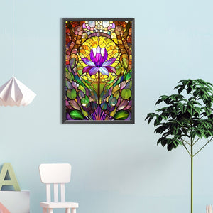 Lotus Glass Painting 40*60CM (canvas) Full Round Drill Diamond Painting