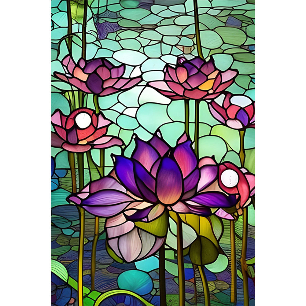 Lotus Glass Painting 40*60CM (canvas) Full Round Drill Diamond Painting