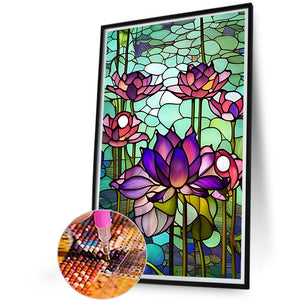 Lotus Glass Painting 40*60CM (canvas) Full Round Drill Diamond Painting