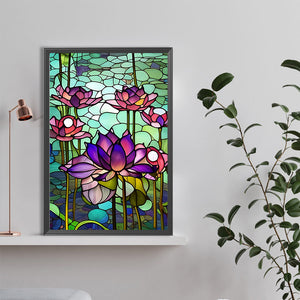 Lotus Glass Painting 40*60CM (canvas) Full Round Drill Diamond Painting