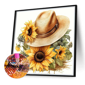 Sunflower Straw Hat 40*40CM (canvas) Full Round Drill Diamond Painting