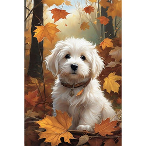 Fallen Leaf Puppy 40*60CM (canvas) Full Round Drill Diamond Painting