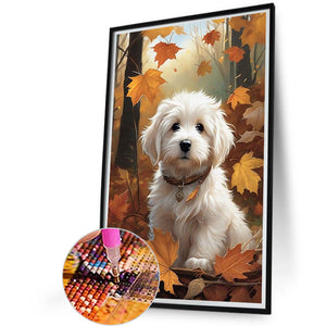 Fallen Leaf Puppy 40*60CM (canvas) Full Round Drill Diamond Painting