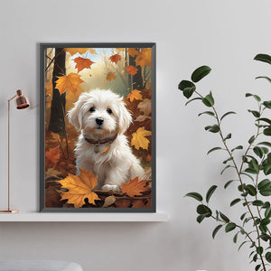 Fallen Leaf Puppy 40*60CM (canvas) Full Round Drill Diamond Painting