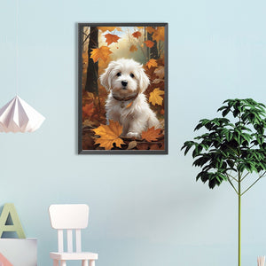 Fallen Leaf Puppy 40*60CM (canvas) Full Round Drill Diamond Painting