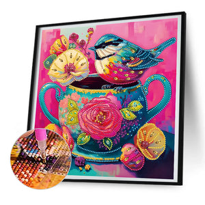 Pink Atmosphere Bird 30*30CM (canvas) Partial Special-Shaped Drill Diamond Painting