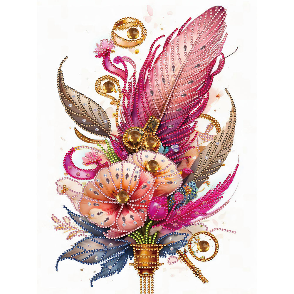Feathers And Flowers 30*40CM (canvas) Partial Special-Shaped Drill Diamond Painting