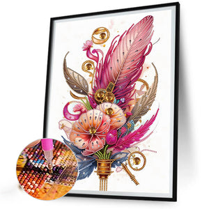 Feathers And Flowers 30*40CM (canvas) Partial Special-Shaped Drill Diamond Painting