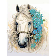 Load image into Gallery viewer, White Horse Blue Flower 30*40CM (canvas) Partial Special-Shaped Drill Diamond Painting
