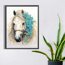 Load image into Gallery viewer, White Horse Blue Flower 30*40CM (canvas) Partial Special-Shaped Drill Diamond Painting
