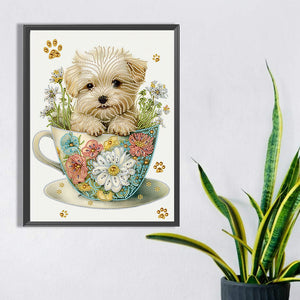 Cup White Dog 30*40CM (canvas) Partial Special-Shaped Drill Diamond Painting