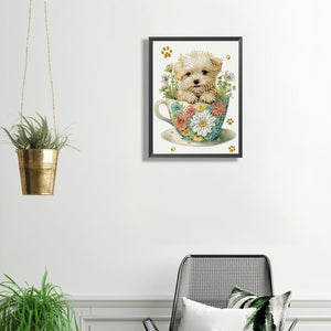Cup White Dog 30*40CM (canvas) Partial Special-Shaped Drill Diamond Painting