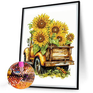 Sunflower And Car 30*40CM (canvas) Partial Special-Shaped Drill Diamond Painting