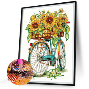 Sunflowers And Bicycles 30*40CM (canvas) Partial Special-Shaped Drill Diamond Painting
