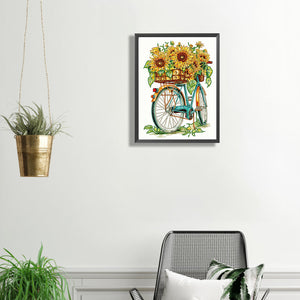 Sunflowers And Bicycles 30*40CM (canvas) Partial Special-Shaped Drill Diamond Painting