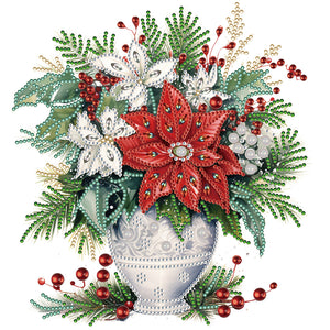 Christmas Red Flower Vase 30*30CM (canvas) Partial Special-Shaped Drill Diamond Painting