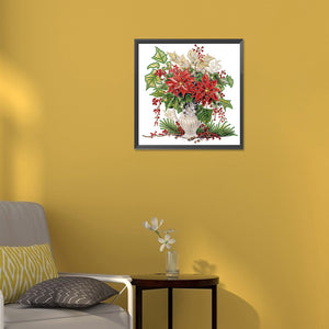 Christmas Red Flower Vase 30*30CM (canvas) Partial Special-Shaped Drill Diamond Painting