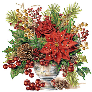 Christmas Red Flower Vase 30*30CM (canvas) Partial Special-Shaped Drill Diamond Painting