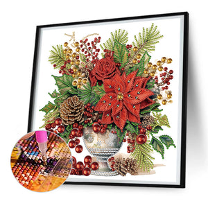 Christmas Red Flower Vase 30*30CM (canvas) Partial Special-Shaped Drill Diamond Painting