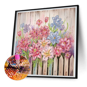 Flowers In Fence 30*30CM (canvas) Partial Special-Shaped Drill Diamond Painting