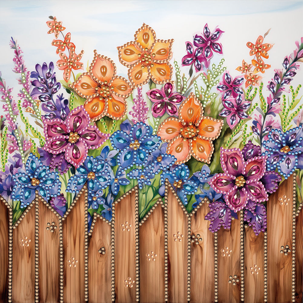 Flowers In Fence 30*30CM (canvas) Partial Special-Shaped Drill Diamond Painting