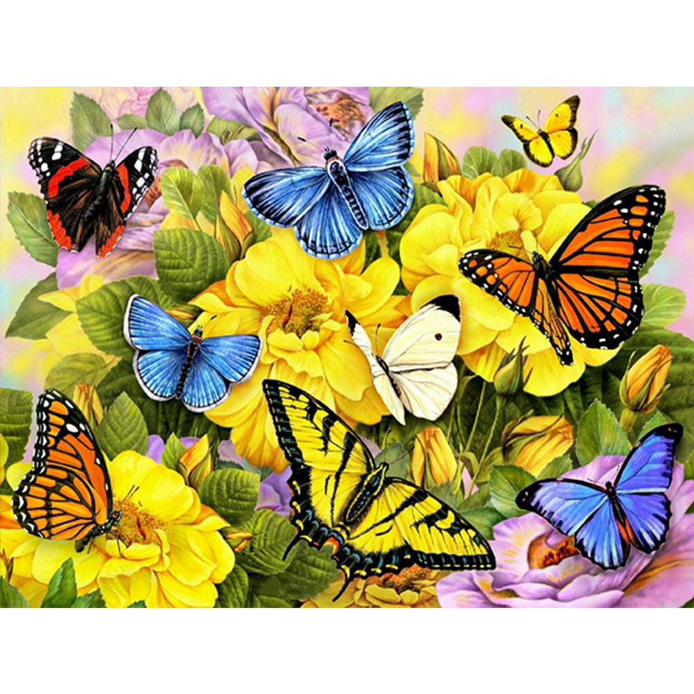 Butterfly On Flower Bush 40*30CM (canvas) Full Round Drill Diamond Painting
