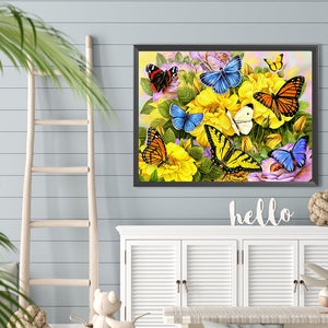 Butterfly On Flower Bush 40*30CM (canvas) Full Round Drill Diamond Painting