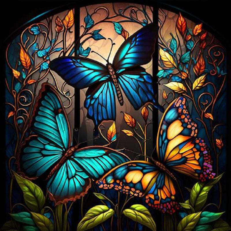 Butterfly Glass Painting 40*40CM (canvas) Full Round Drill Diamond Painting