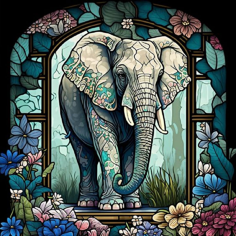 Elephant Glass Painting 40*40CM (canvas) Full Round Drill Diamond Painting