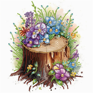 The Tenacious Blooming Flowers In The Wooden Pile 30*30CM (canvas) Partial Special-Shaped Drill Diamond Painting