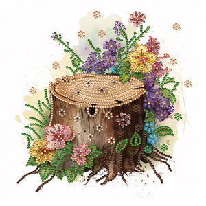 The Tenacious Blooming Flowers In The Wooden Pile 30*30CM (canvas) Partial Special-Shaped Drill Diamond Painting