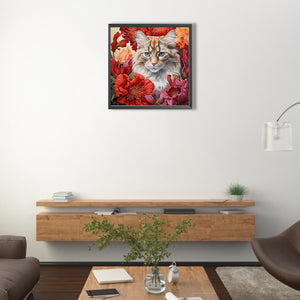 Flowers And Cats 40*40CM (canvas) Full Round AB Drill Diamond Painting