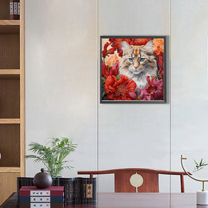 Flowers And Cats 40*40CM (canvas) Full Round AB Drill Diamond Painting