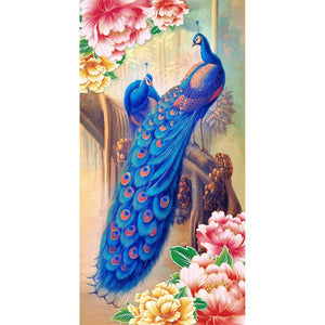 Blue Peacock 30x55cm(canvas) partial round drill diamond painting