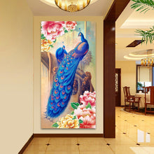 Load image into Gallery viewer, Blue Peacock 30x55cm(canvas) partial round drill diamond painting
