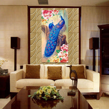 Load image into Gallery viewer, Blue Peacock 30x55cm(canvas) partial round drill diamond painting
