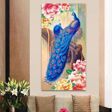 Load image into Gallery viewer, Blue Peacock 30x55cm(canvas) partial round drill diamond painting
