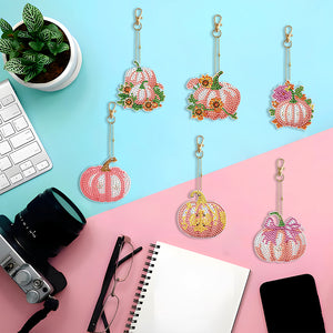 6PCS Double Sided Special Shape Diamond Painting Keychain (Flower Pumpkin)