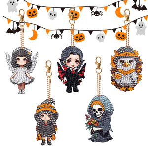 5PCS Double Sided Diamond Painting Keychain Full Drill Keyring Halloween Role