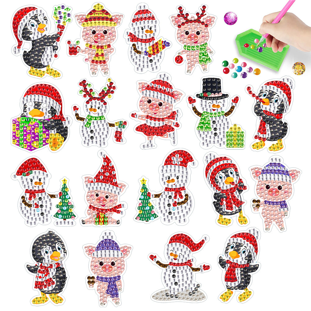 18PCS Diamond Painting Sticker Cartoon Diamond Sticker (Christmas Creatures 412)